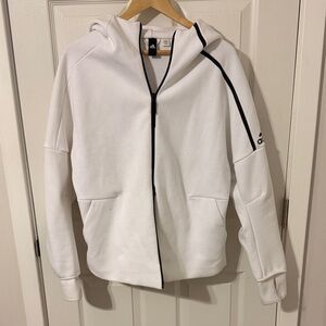 Adidas White ZNE Zip-Up Hoodie with Black Details
